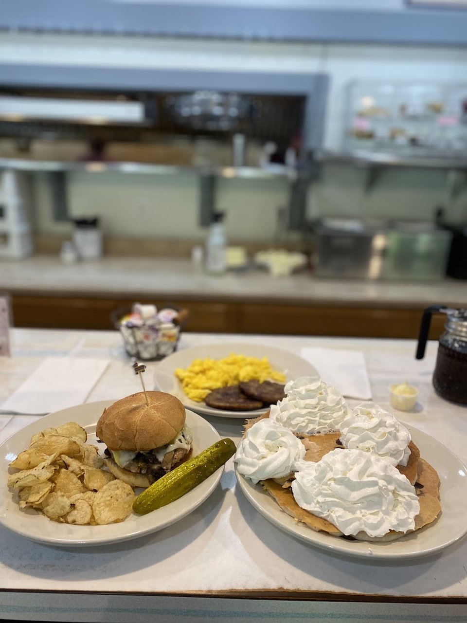 Burger and Pancakes Breakfast Platter