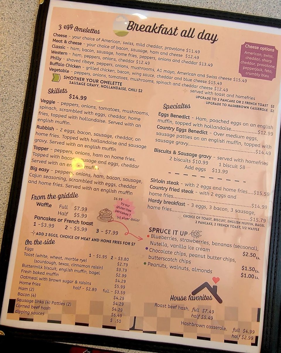 Comfort food menu on a counter.