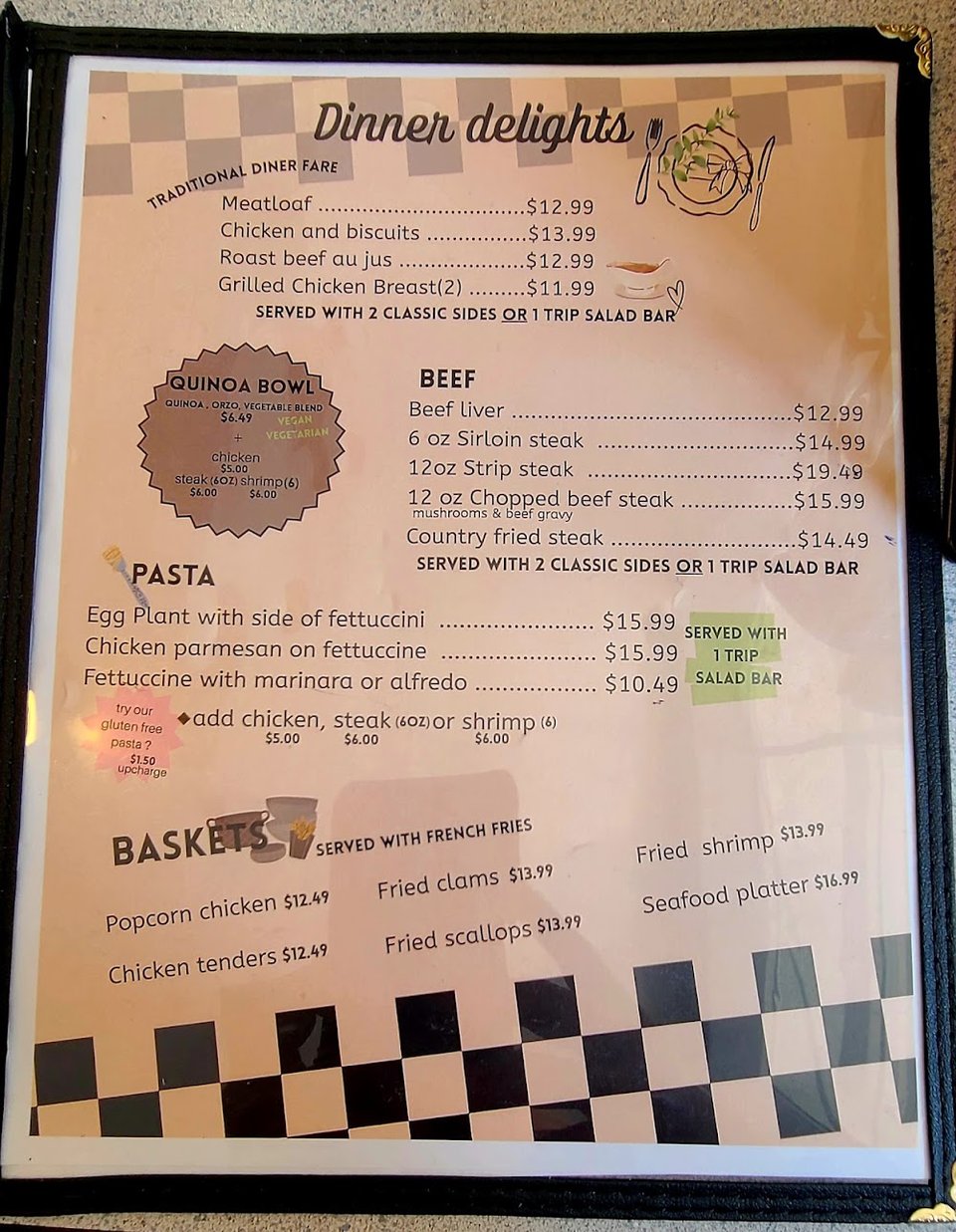 Menu page showing starters and desserts.