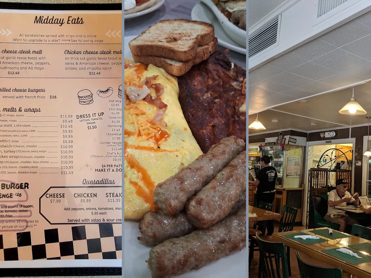 Comfort food plates on a diner table.